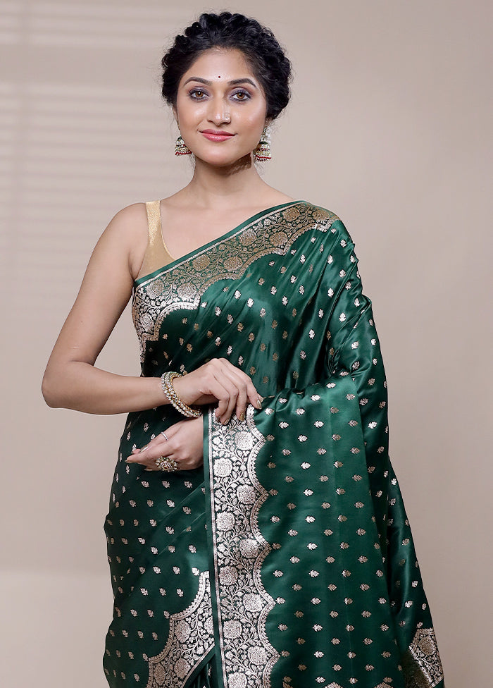 Green Banarasi Silk Saree With Blouse Piece