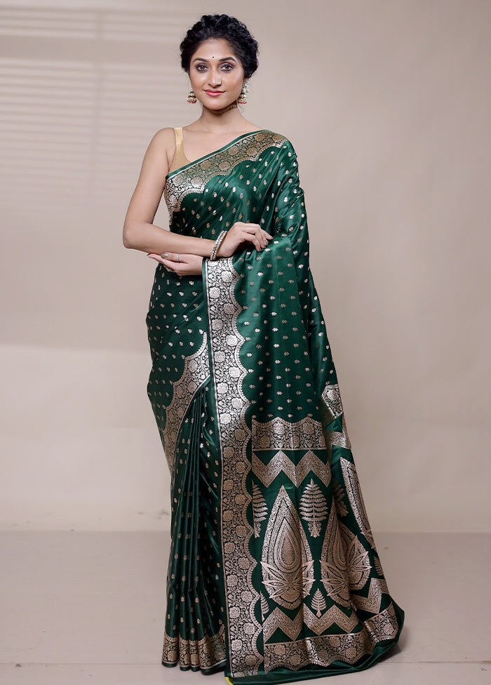 Green Banarasi Silk Saree With Blouse Piece