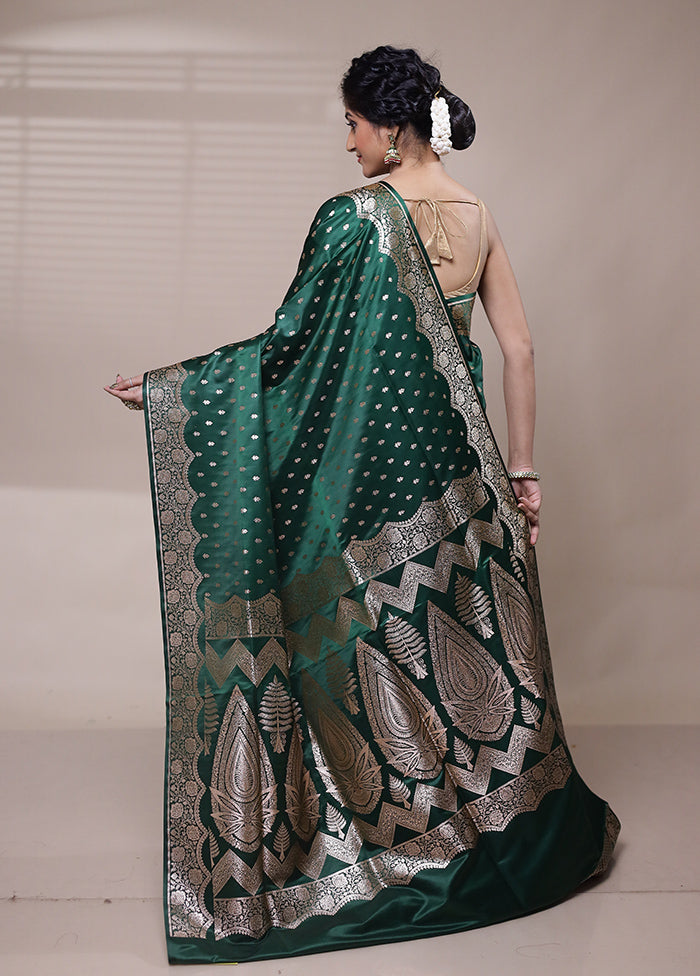 Green Banarasi Silk Saree With Blouse Piece