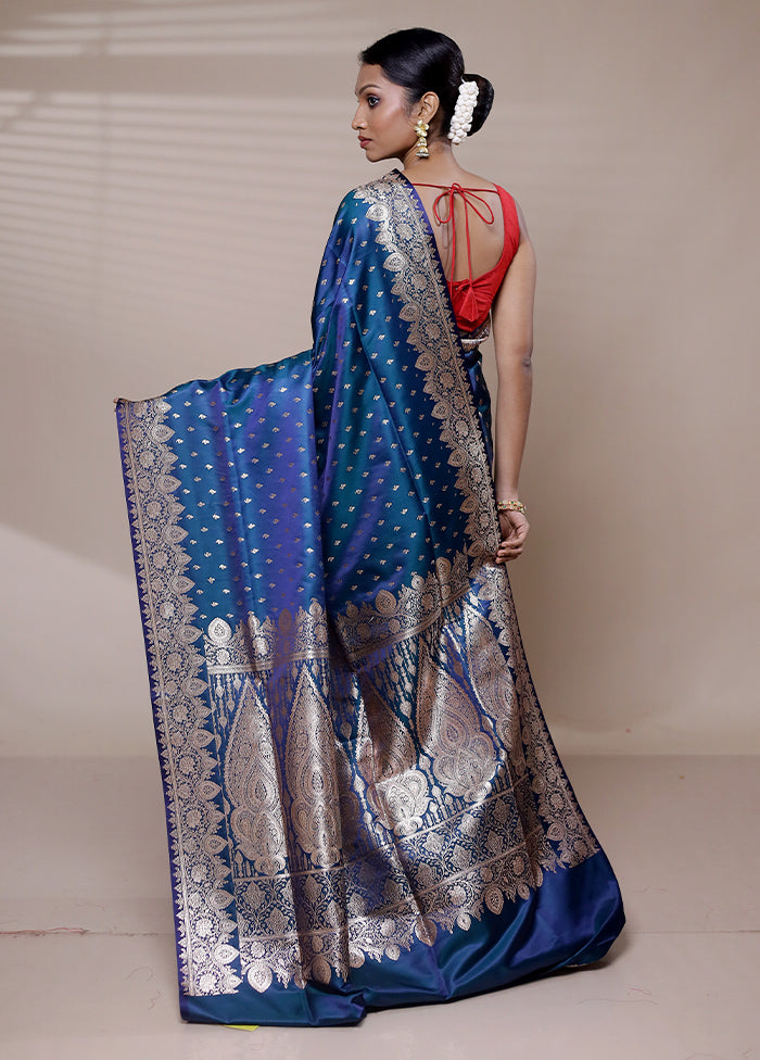 Blue Banarasi Silk Saree With Blouse Piece