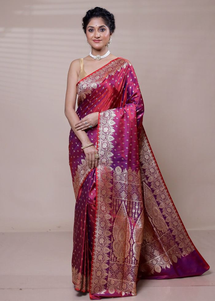 Purple Banarasi Silk Saree With Blouse Piece