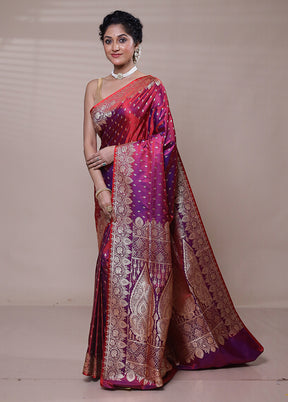 Purple Banarasi Silk Saree With Blouse Piece