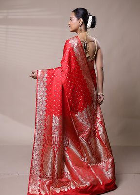 Red Banarasi Silk Saree With Blouse Piece