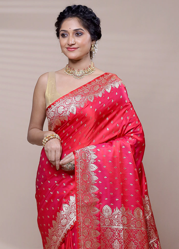 Pink Banarasi Silk Saree With Blouse Piece