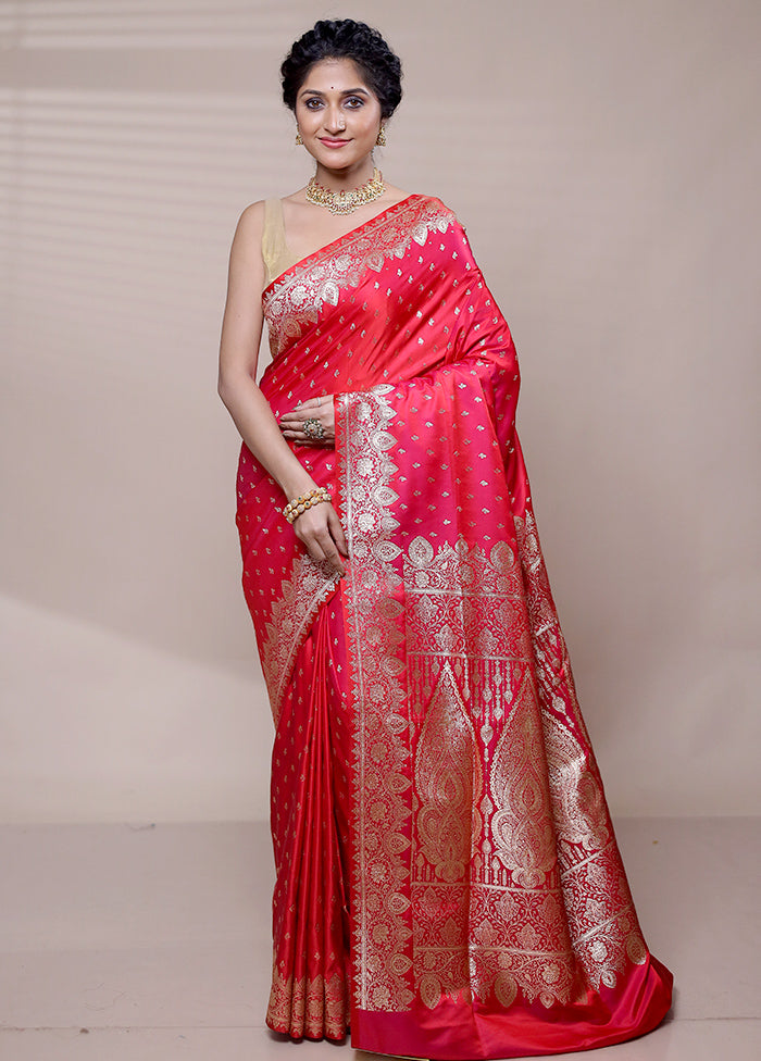 Pink Banarasi Silk Saree With Blouse Piece