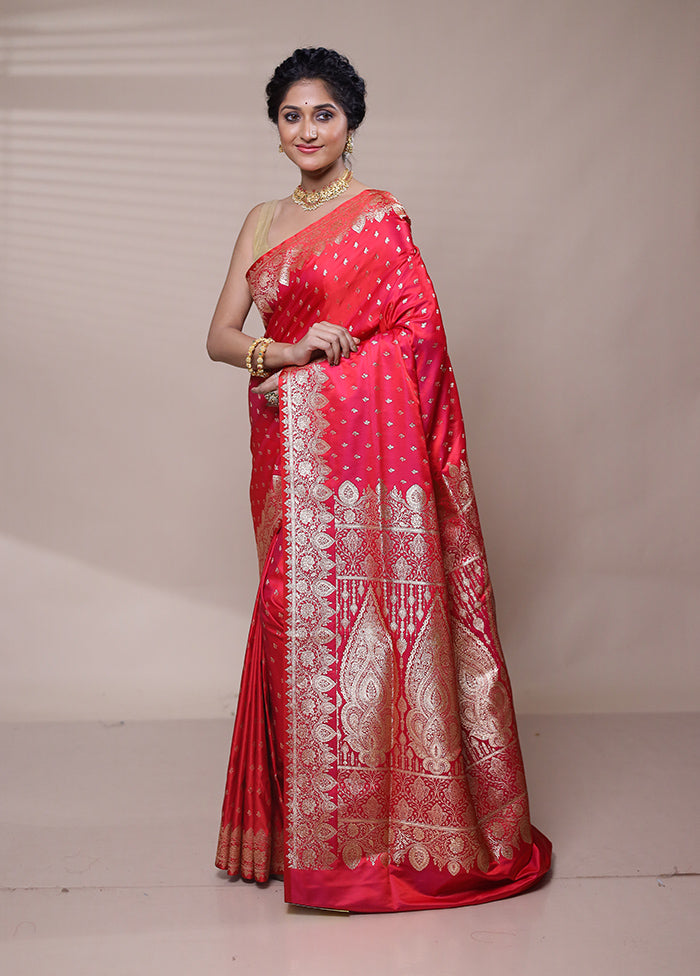 Pink Banarasi Silk Saree With Blouse Piece