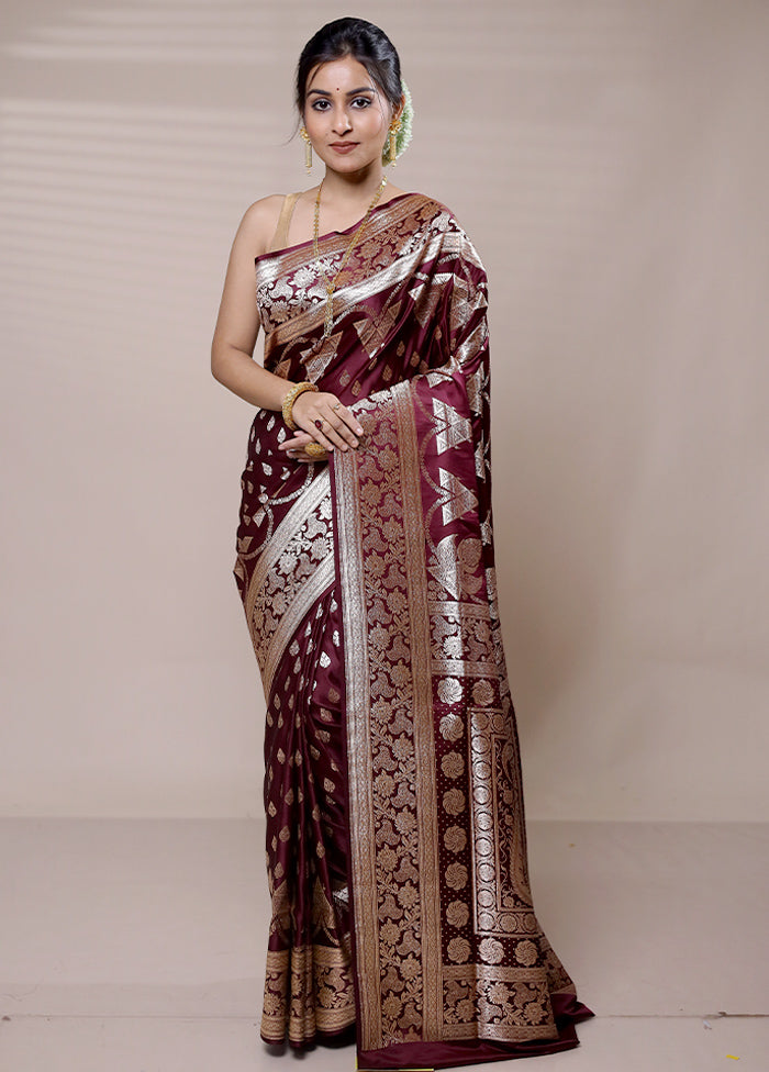 Maroon Banarasi Silk Saree With Blouse Piece