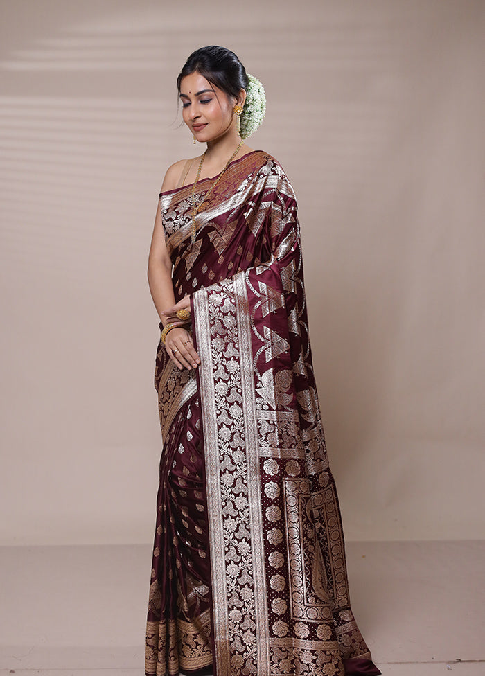 Maroon Banarasi Silk Saree With Blouse Piece