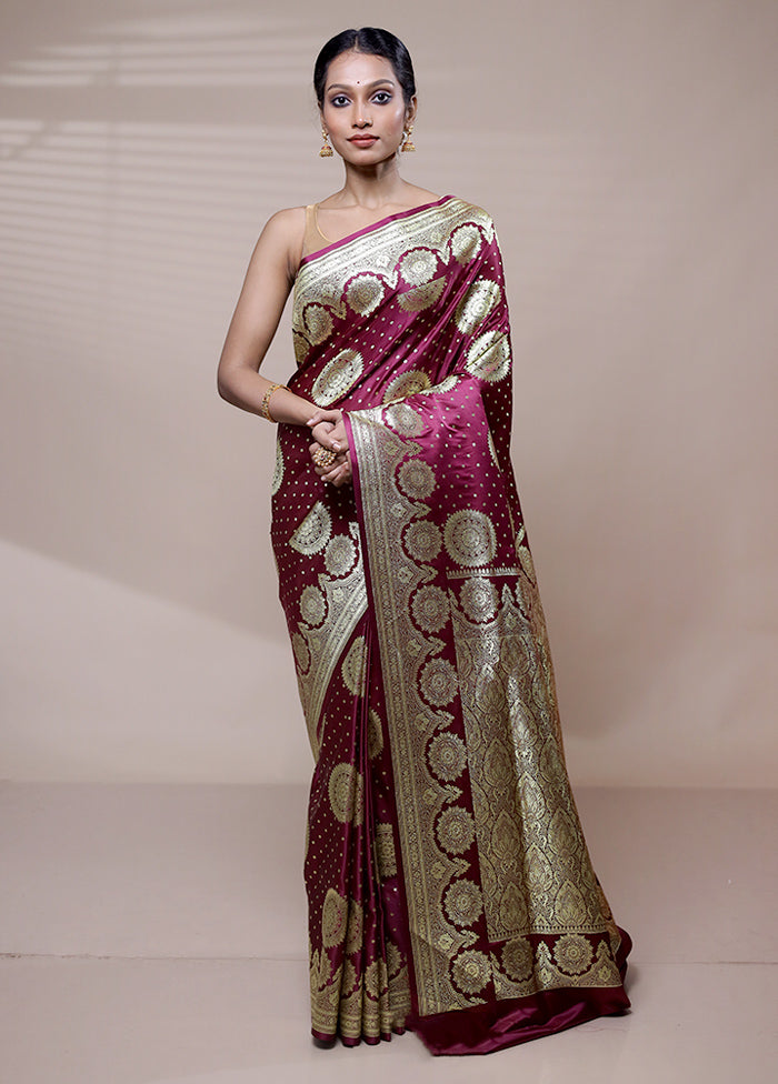 Purple Banarasi Silk Saree With Blouse Piece