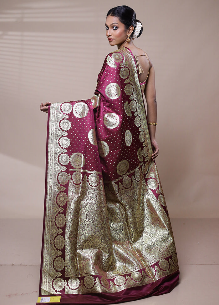 Purple Banarasi Silk Saree With Blouse Piece