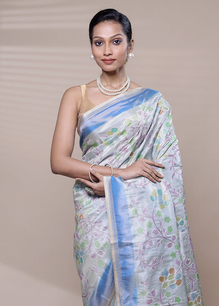 White Tissue Silk Saree With Blouse Piece