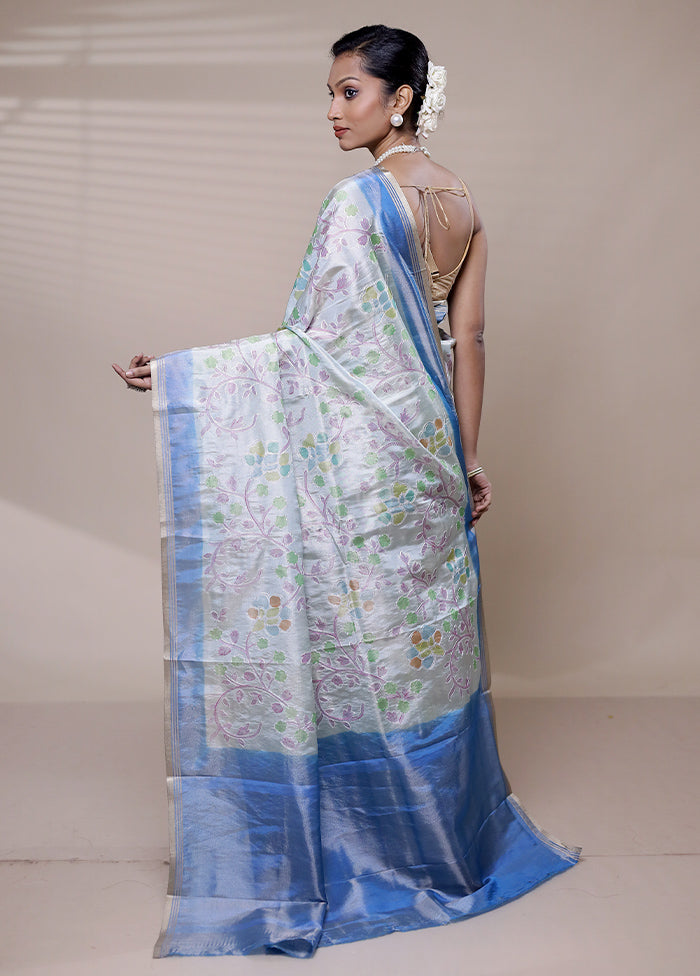 White Tissue Silk Saree With Blouse Piece