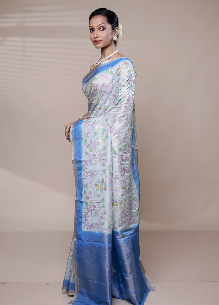 White Tissue Silk Saree With Blouse Piece