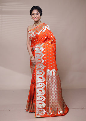 Orange Banarasi Silk Saree With Blouse Piece