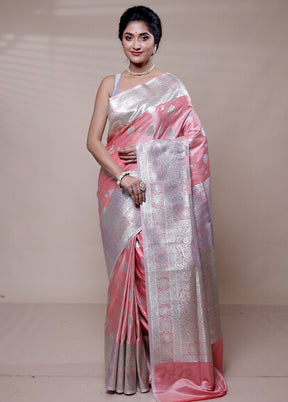 Pink Banarasi Silk Saree With Blouse Piece