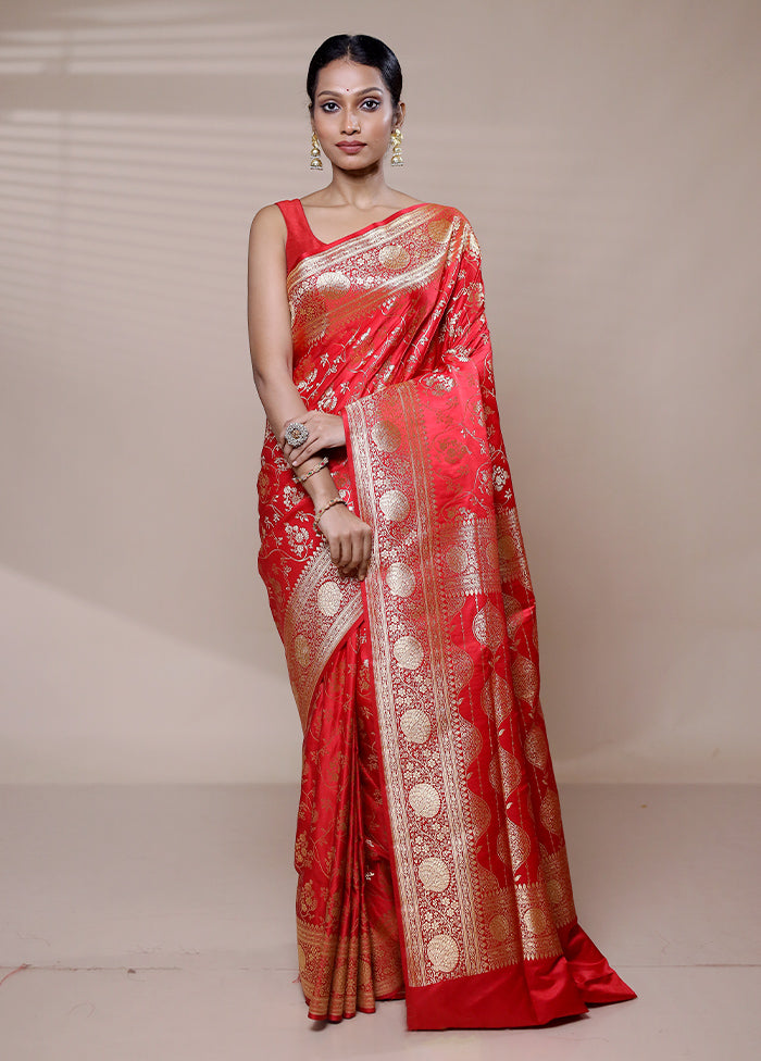 Pink Banarasi Silk Saree With Blouse Piece