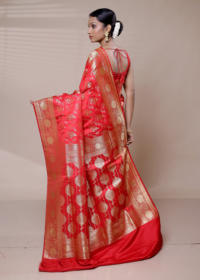 Pink Banarasi Silk Saree With Blouse Piece