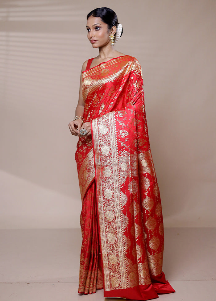 Pink Banarasi Silk Saree With Blouse Piece