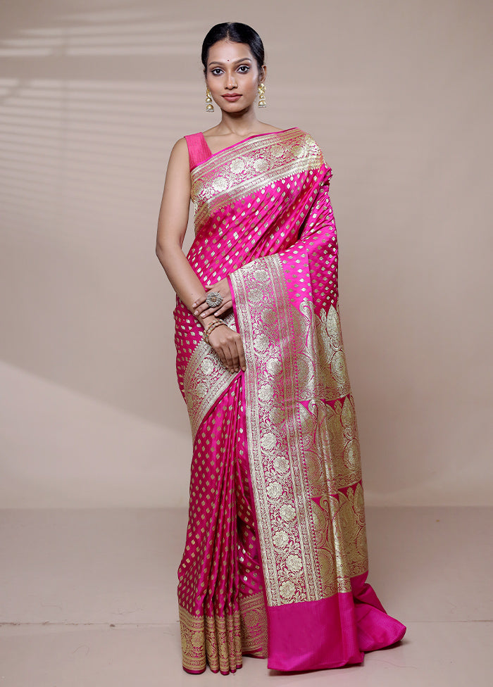 Pink Banarasi Silk Saree With Blouse Piece