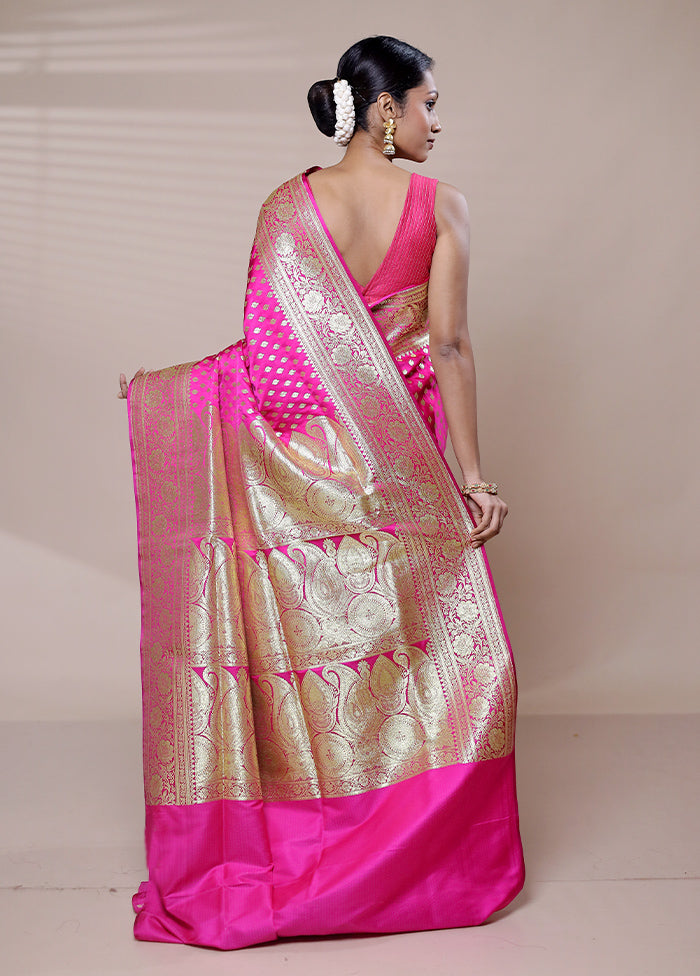 Pink Banarasi Silk Saree With Blouse Piece