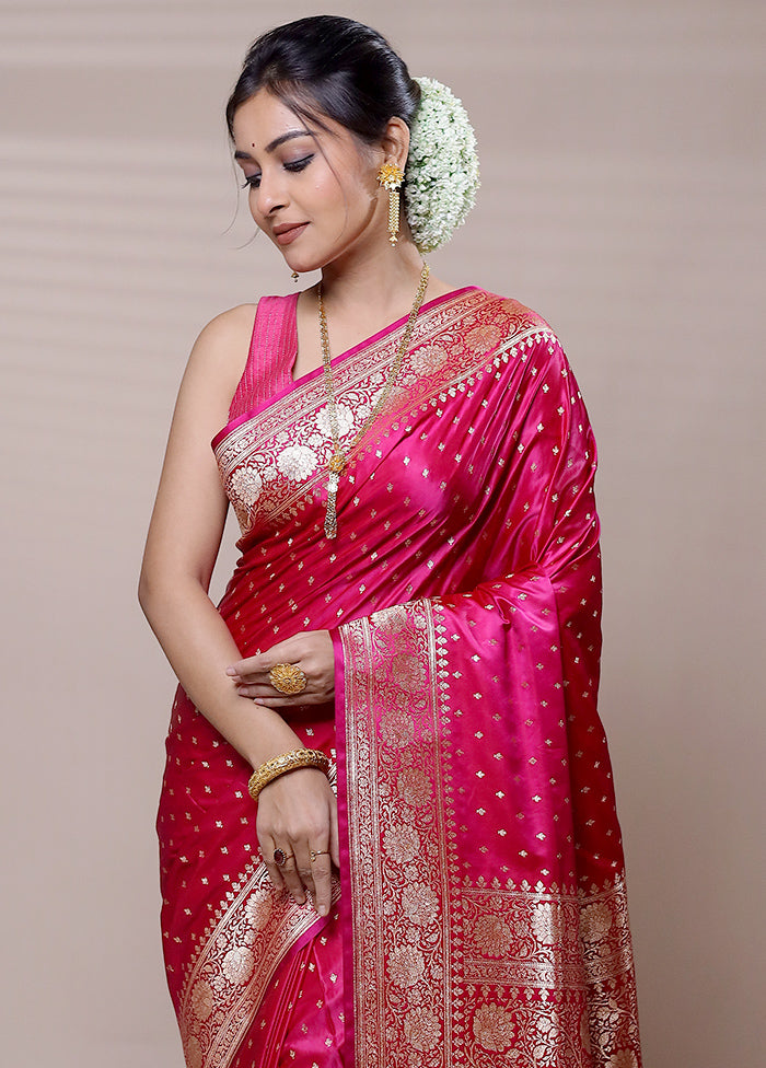 Pink Banarasi Silk Saree With Blouse Piece