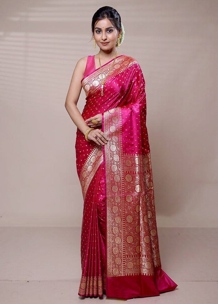 Pink Banarasi Silk Saree With Blouse Piece