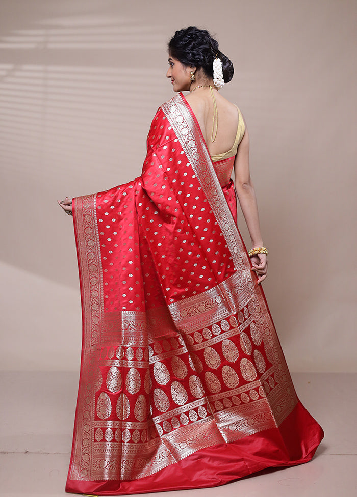 Red Banarasi Silk Saree With Blouse Piece