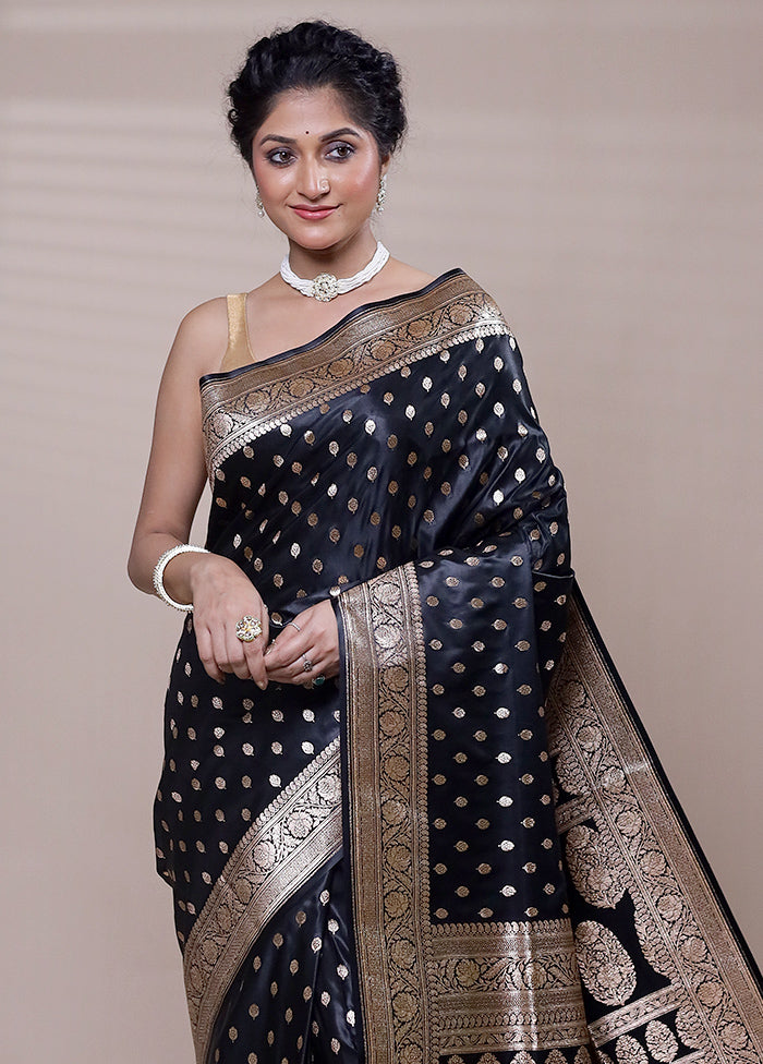 Black Banarasi Silk Saree With Blouse Piece