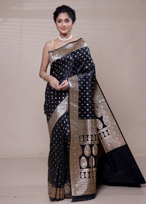 Black Banarasi Silk Saree With Blouse Piece