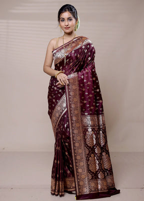 Maroon Banarasi Silk Saree With Blouse Piece