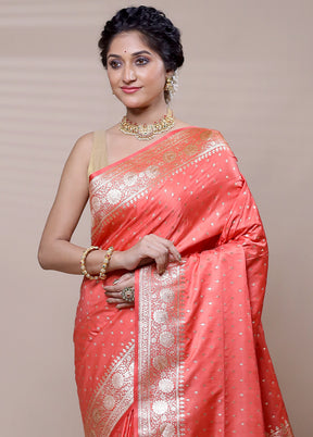 Pink Banarasi Silk Saree With Blouse Piece