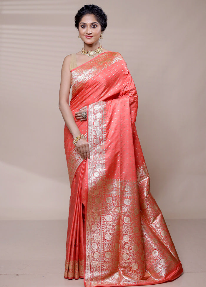 Pink Banarasi Silk Saree With Blouse Piece