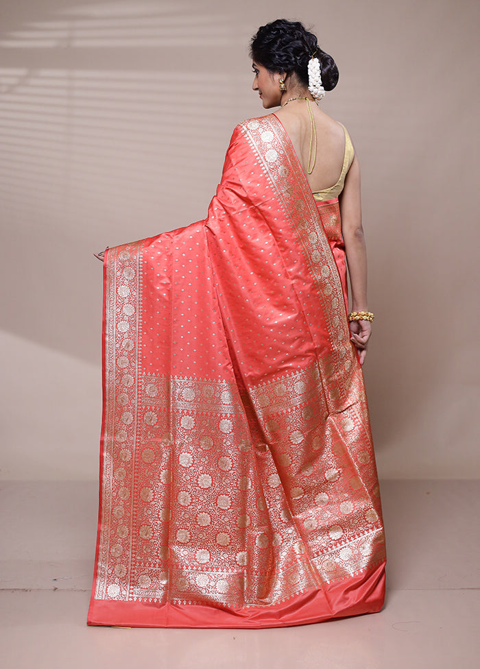 Pink Banarasi Silk Saree With Blouse Piece