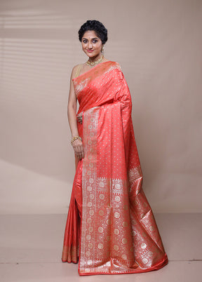 Pink Banarasi Silk Saree With Blouse Piece