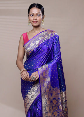 Blue Banarasi Silk Saree With Blouse Piece