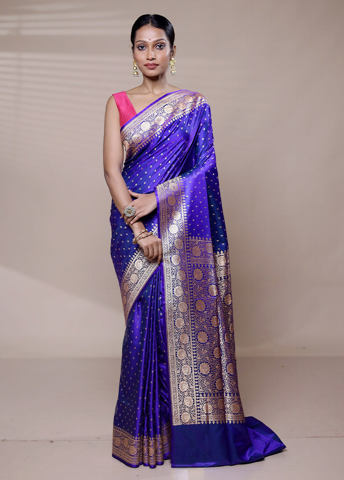 Blue Banarasi Silk Saree With Blouse Piece