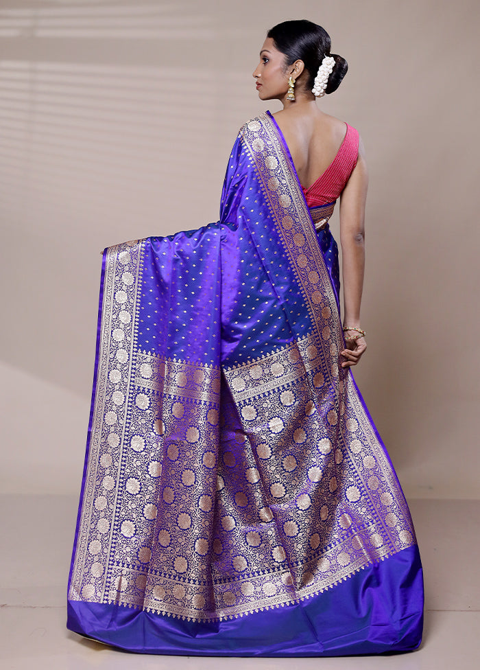 Blue Banarasi Silk Saree With Blouse Piece