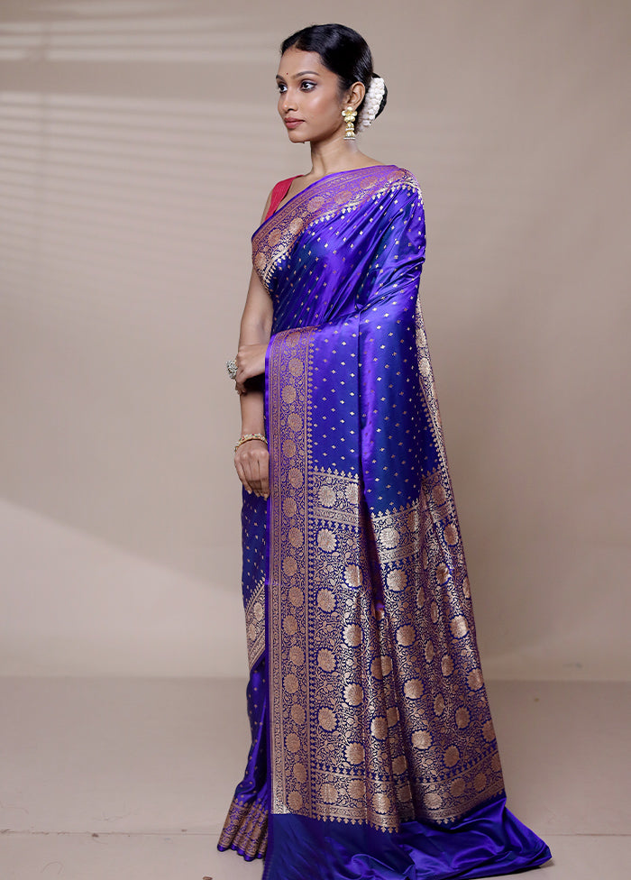 Blue Banarasi Silk Saree With Blouse Piece