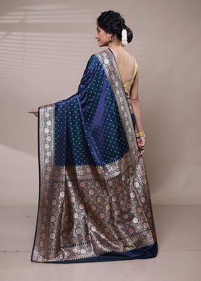 Blue Banarasi Silk Saree With Blouse Piece