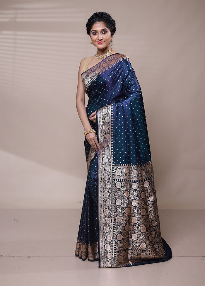 Blue Banarasi Silk Saree With Blouse Piece