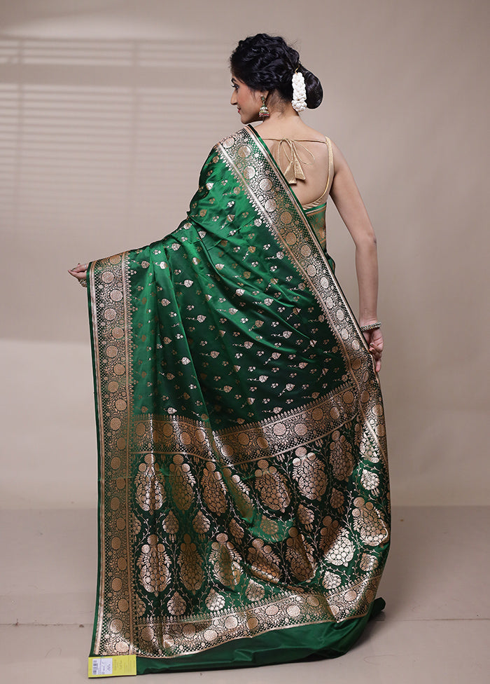 Green Banarasi Silk Saree With Blouse Piece