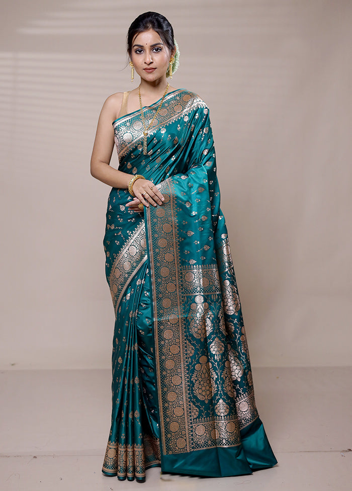 Green Banarasi Silk Saree With Blouse Piece