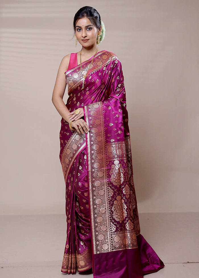 Purple Banarasi Silk Saree With Blouse Piece