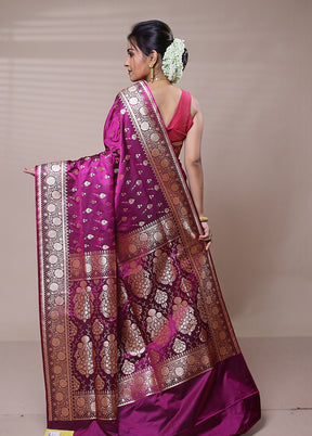 Purple Banarasi Silk Saree With Blouse Piece