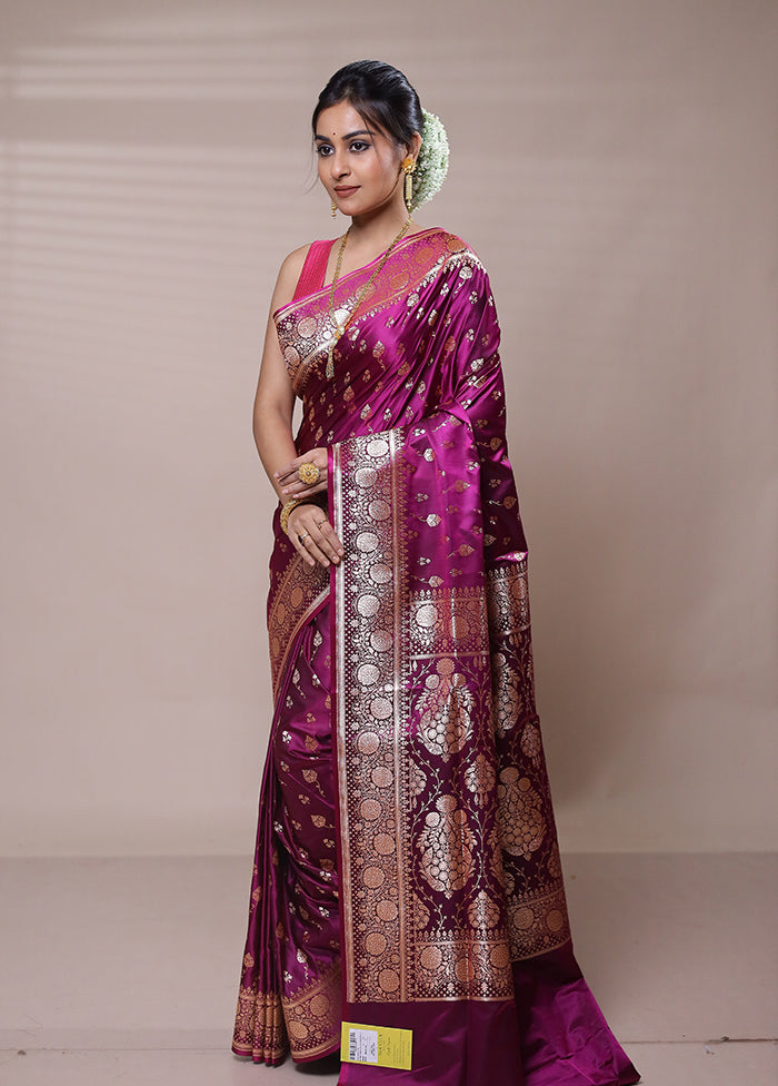 Purple Banarasi Silk Saree With Blouse Piece