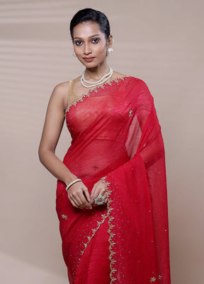 Red Chiffon Silk Saree With Blouse Piece