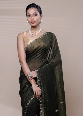 Green Chiffon Silk Saree With Blouse Piece