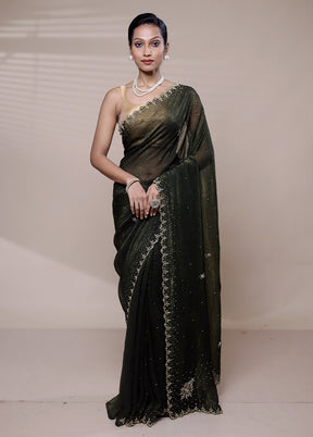 Green Chiffon Silk Saree With Blouse Piece