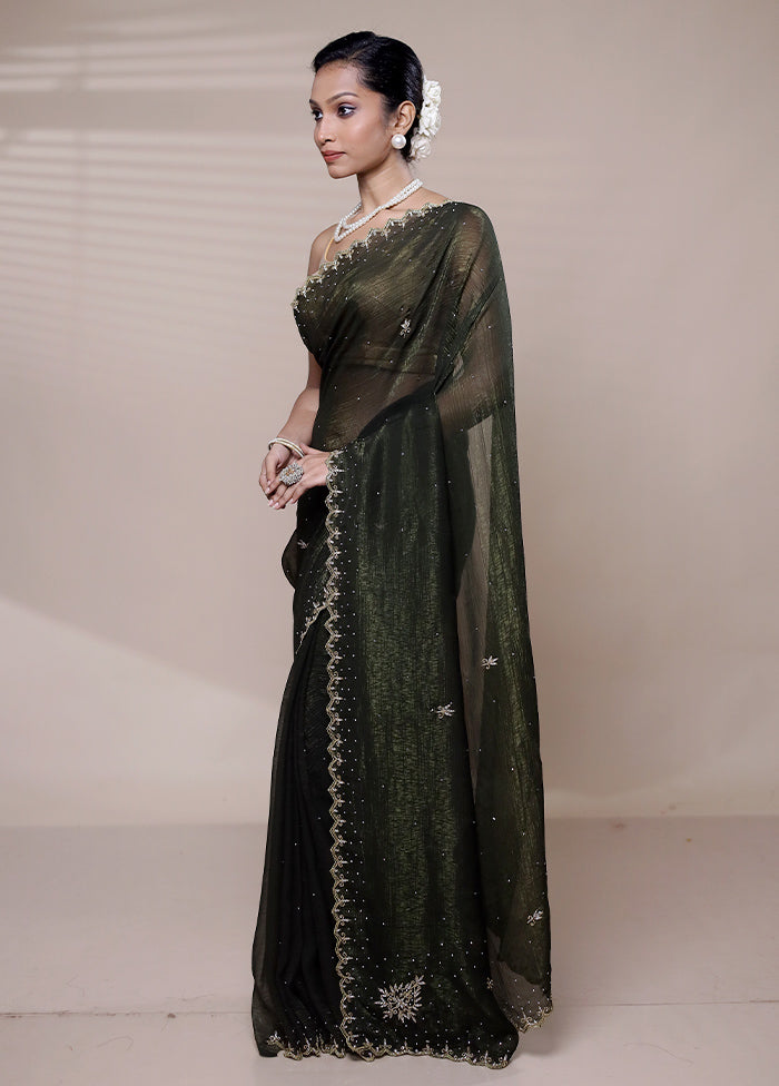 Green Chiffon Silk Saree With Blouse Piece