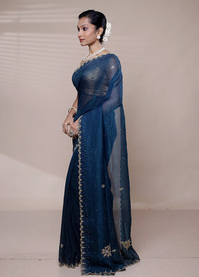 Blue Chiffon Silk Saree With Blouse Piece